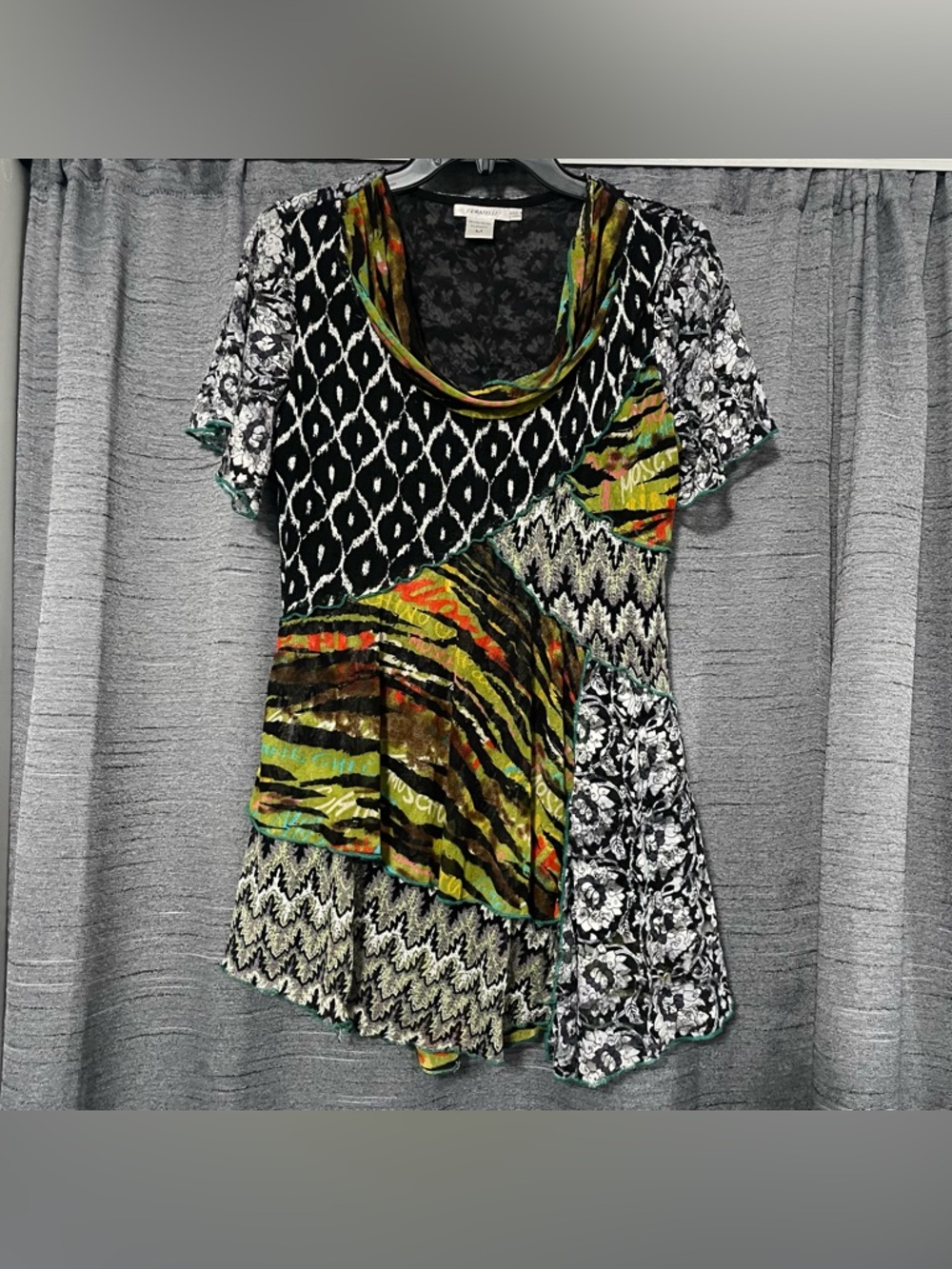 Feratelli Dramatic Lagenlook ALine Lightweight Funky Art-to-Wear Tunic Top Sz M
